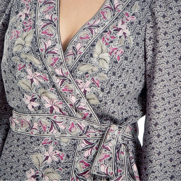 NWT Max Studio ‘Long Sleeve Maxi Wrap Dress’ in Black & Pink Size Small - Picture 2 of 5